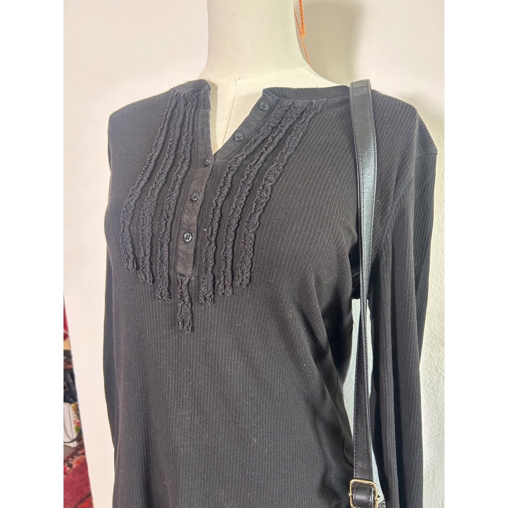 vintage faded glory henley ruffled top black basic wear y2k - Picture 3 of 3